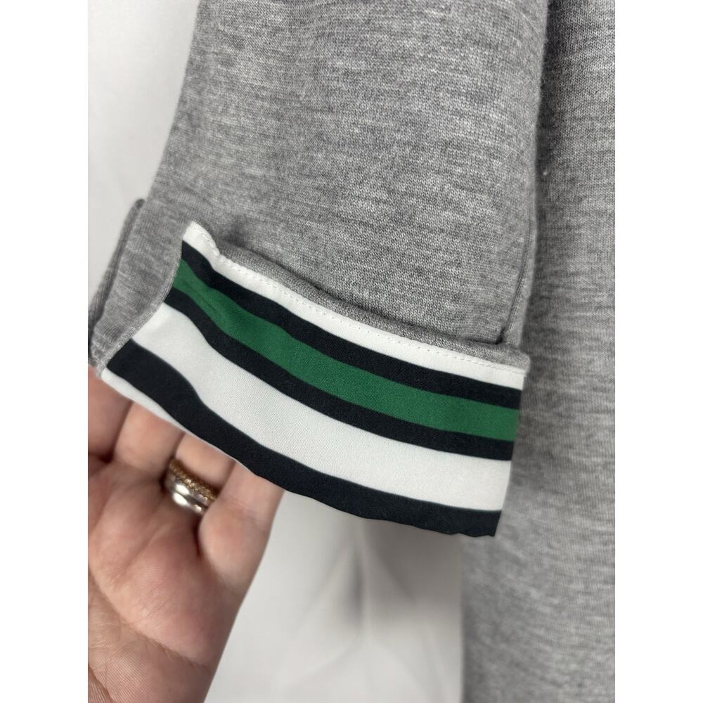 Brax Striped Grey Green Blue Ruffle Cuffed Crew Top 36 Cotton‎ - Picture 11 of 11